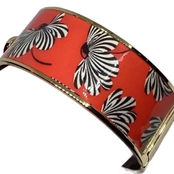 Ann Taylor Clamp/Hinge Red Enamel Print, Gold Bracelet - Picture 2 of 3